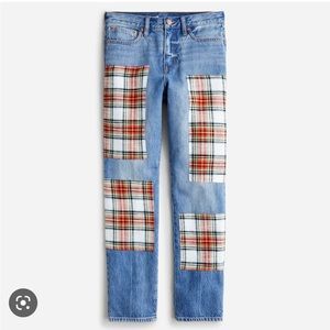 J. Crew High-rise Classic Straight 90s with Snowy Tartan Plaid Patches